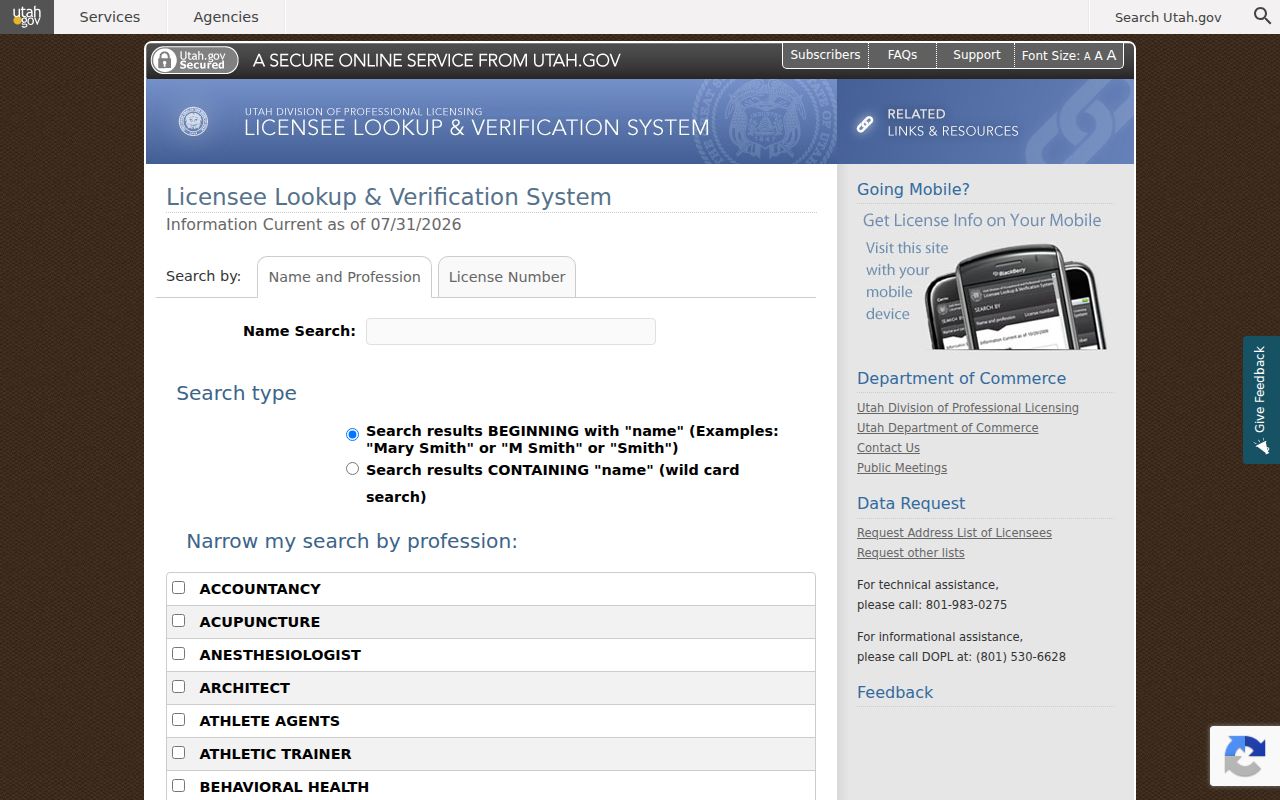 Layton people directories Utah professional license lookup
