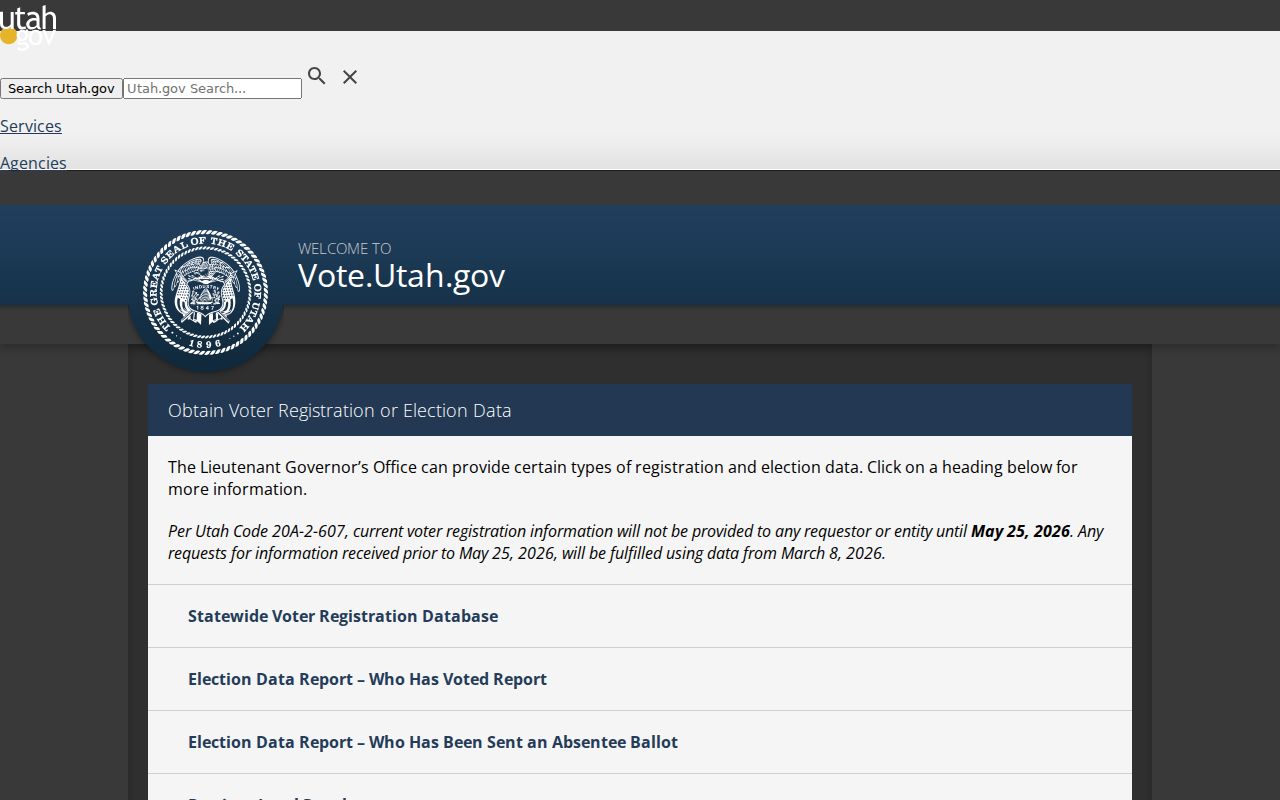 Utah data request page for Layton voter registration records