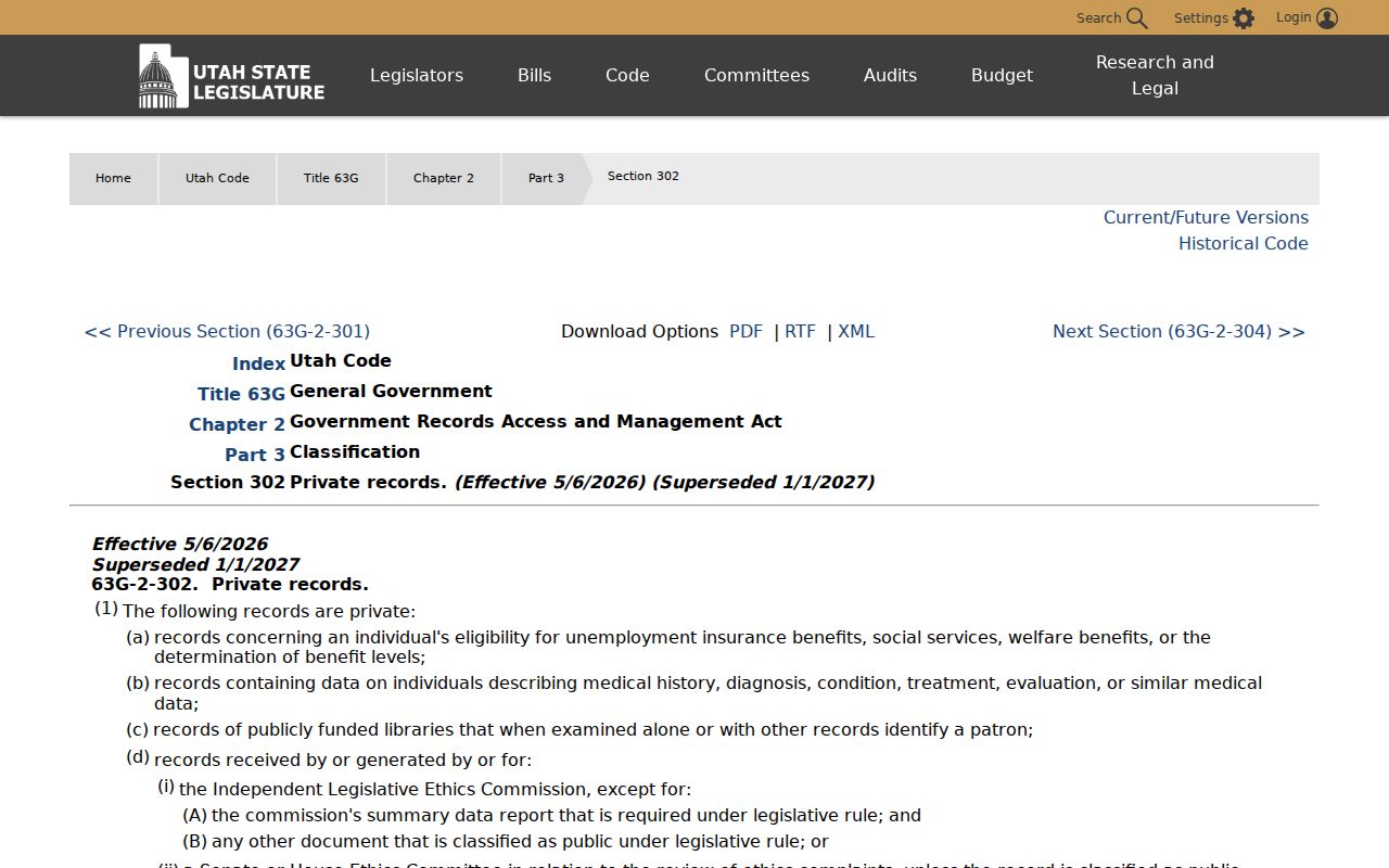 Utah private records statute for Layton voter data